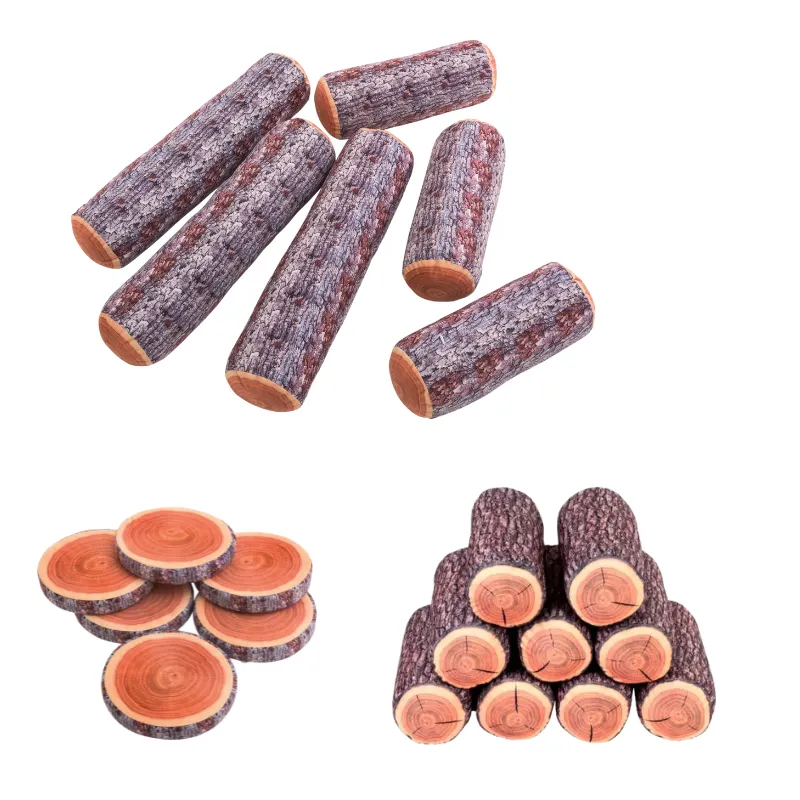 Log-style cushion set with realistic bark print for preschool outdoor story circles and calm seating areas