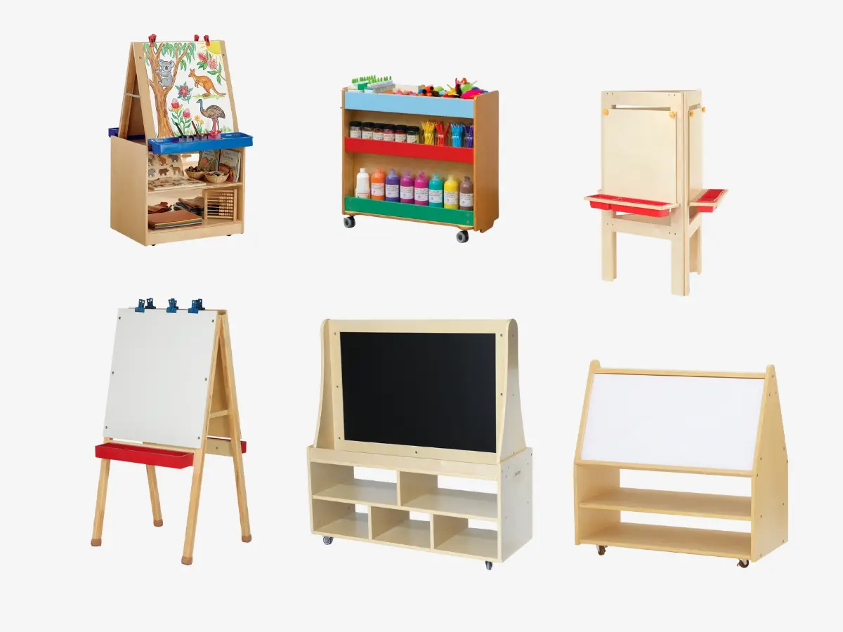 Double sided art easels for childcare