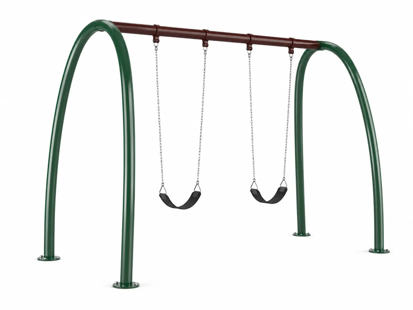 Arched post swing with curved frame structure for outdoor playgrounds