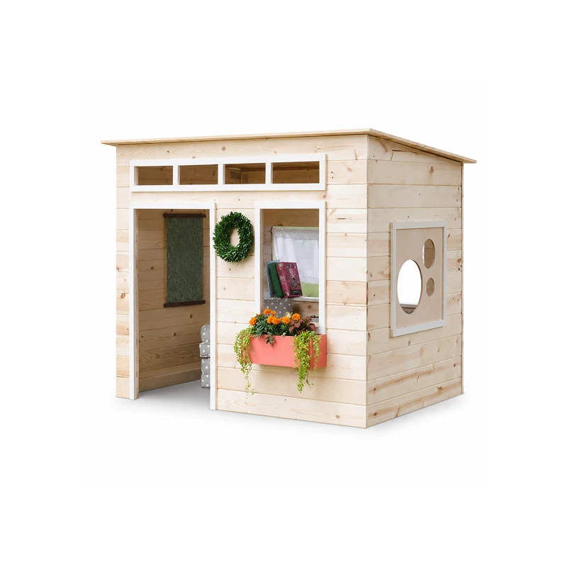 Wooden playhouse with floral accents