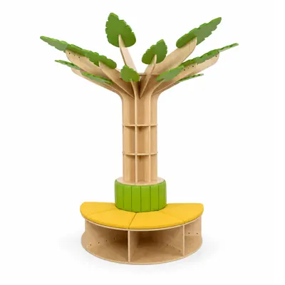 Tree-inspired seating with vibrant cushions