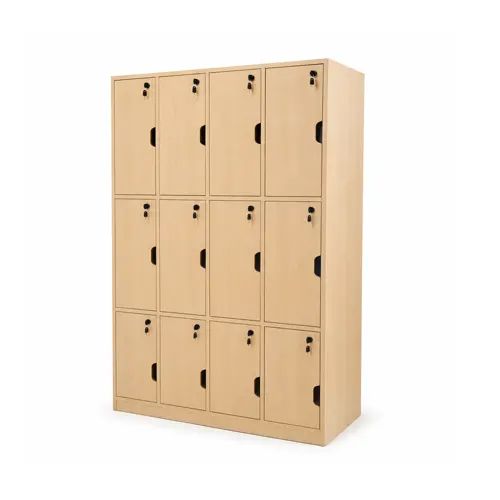 Wooden locker cabinet on white background