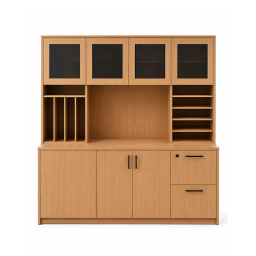 Wooden office cabinet with storage compartments