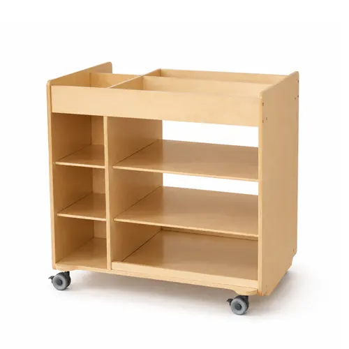 Wooden storage cart on white backdrop
