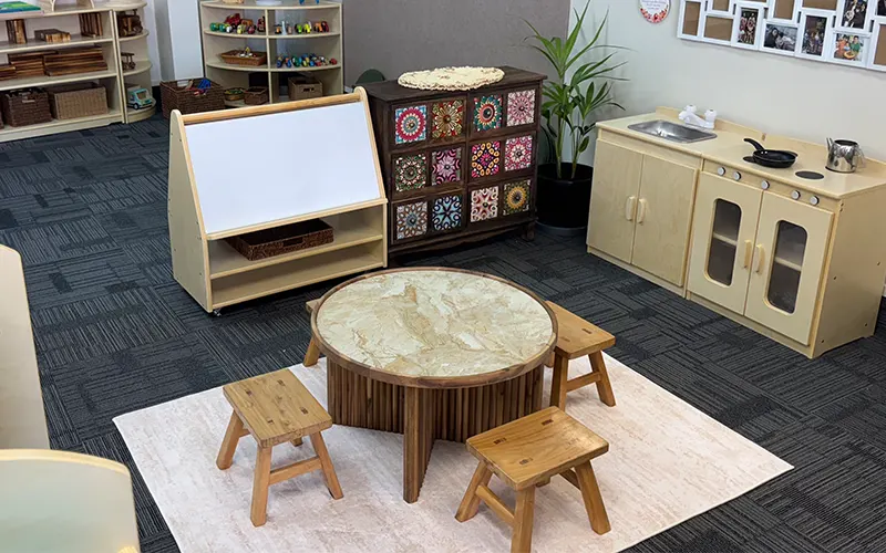 Preschool round table and stools in a client classroom