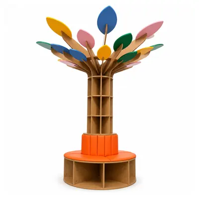 tree bookshelf colorful leaves orange base kindergarten