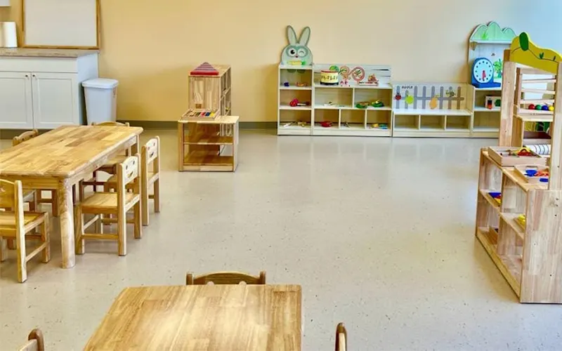 Wooden preschool tables and chairs purchased by a client