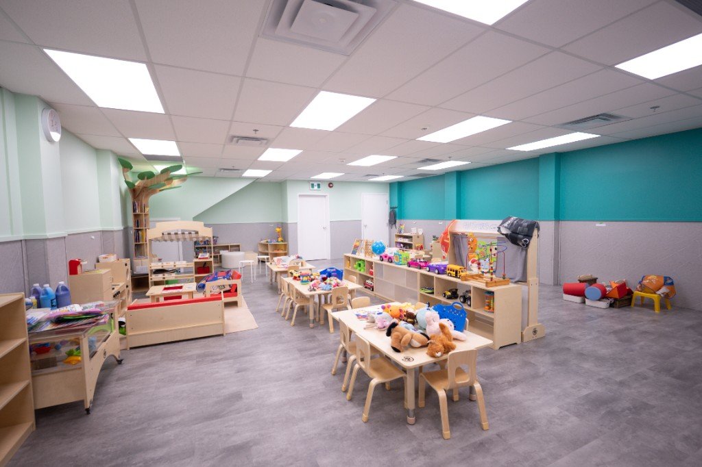 Tiny Genius Daycare Edmonton classroom tables and play zones by West Shore